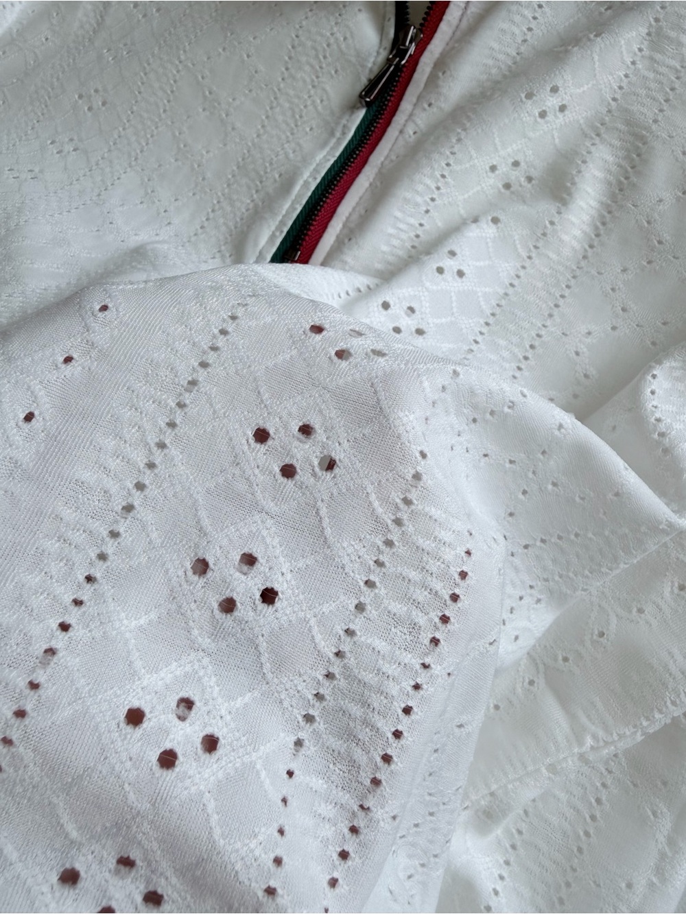 Azaro Uomo Eyelet Knit Quarter Zip Polo White Red Green Unisex Size S - Picture 11 of 11